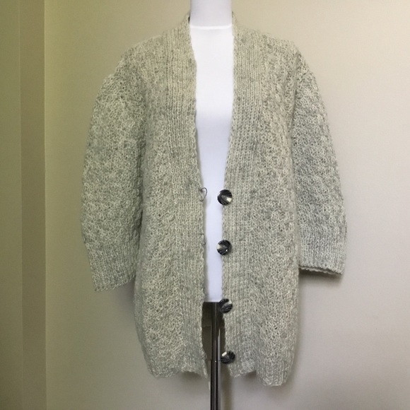 HAND KNIT oversized Oatmeal Grandpa Cardigan XL 1X - Picture 2 of 5